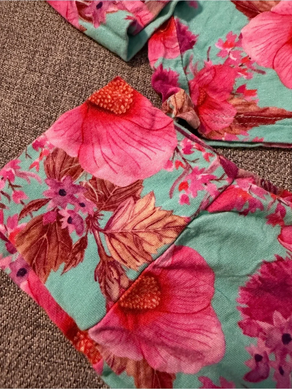 Posh Peanut Kienna Floral Two-Piece Viscose Bamboo 5/6 Pajama Set - Pink on Aqua